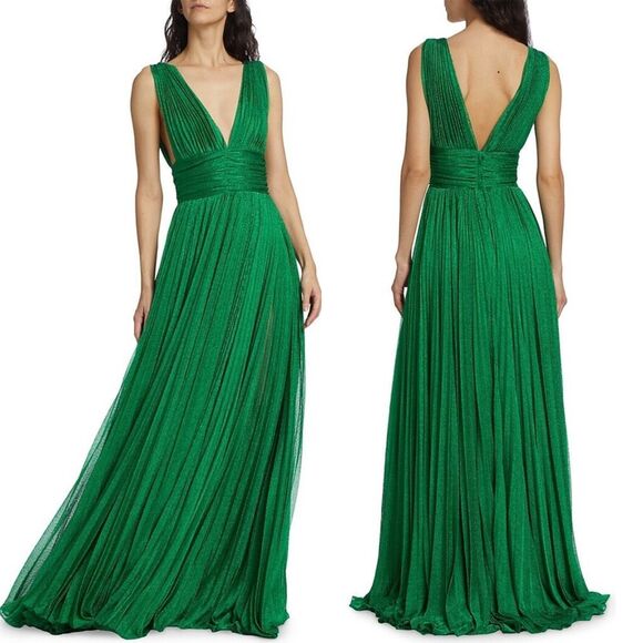 NWT Dolce & Gabbana Sleeveless Plissé Metallic Gown Maxi Dress Green Size IT46/U